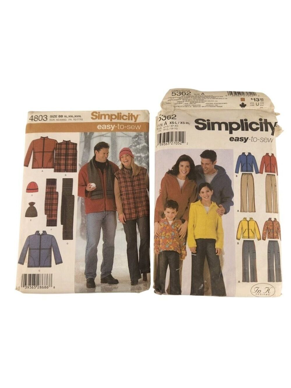 Simplicity 4803 & 5362 Easy-To-Sew Adult & Child Patterns XS-XXXL Craft Set